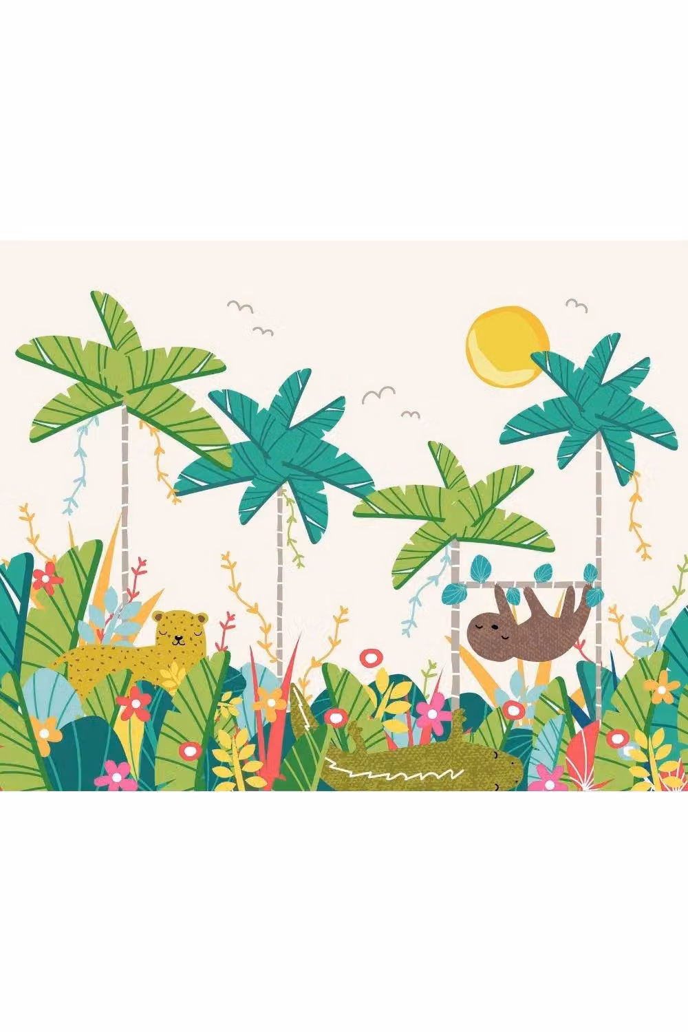 Origin Murals Jungle Animals Floral Wall Mural in Green and Multicolour, W: 350 cm, H: 280 cm – 2