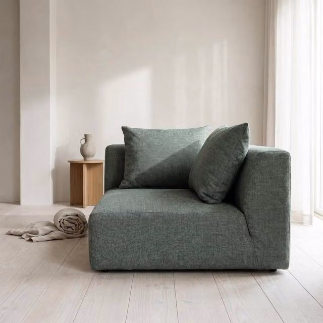 Abakus Direct Tokyo Right Corner Seat in Green and Grey Brushed Tweed Fabric with Deep Seat – 1