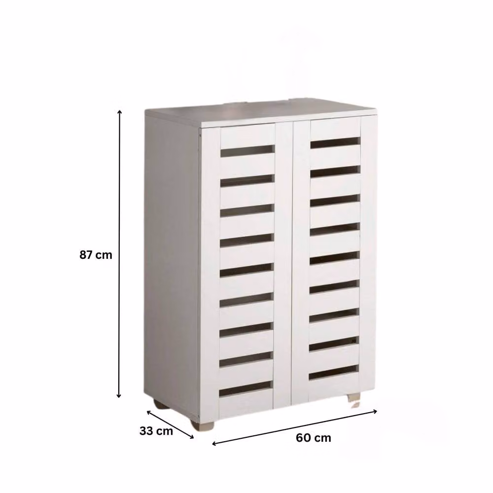 Home Source 2 Door Freestanding Shoe Storage Cabinet in White with Hinged Doors and Internal Shelves – 4