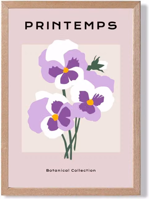 ARTZE Purple Pansies Flower Market Simplicity Framed Print with Oak Frame