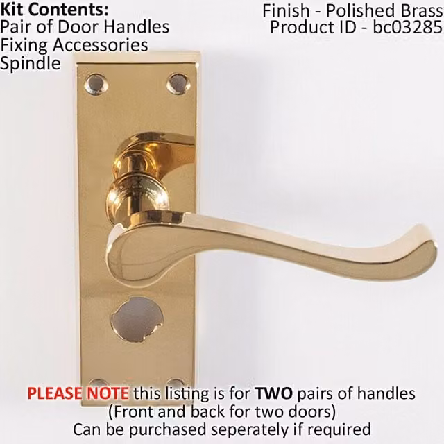 Loops 2x Pair Victorian Scroll Bathroom Handles with Backplate in Polished Brass, W: 120 mm x H: 41 mm