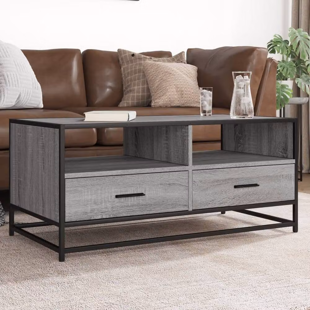 Berkfield Home Grey Sonoma Coffee Table with Metal Sled Base, W/D/H: 100 x 50 x 45 cm – 2