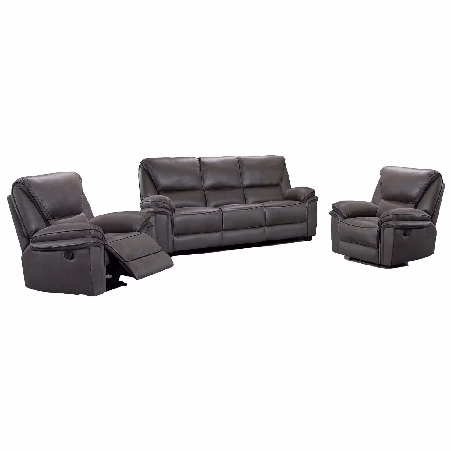Furnishings For Less UK Boston Grey Fabric 3 Piece Sofa Suite with Two Manual Reclining Armchairs and One Static 3 Seater Sofa – 2