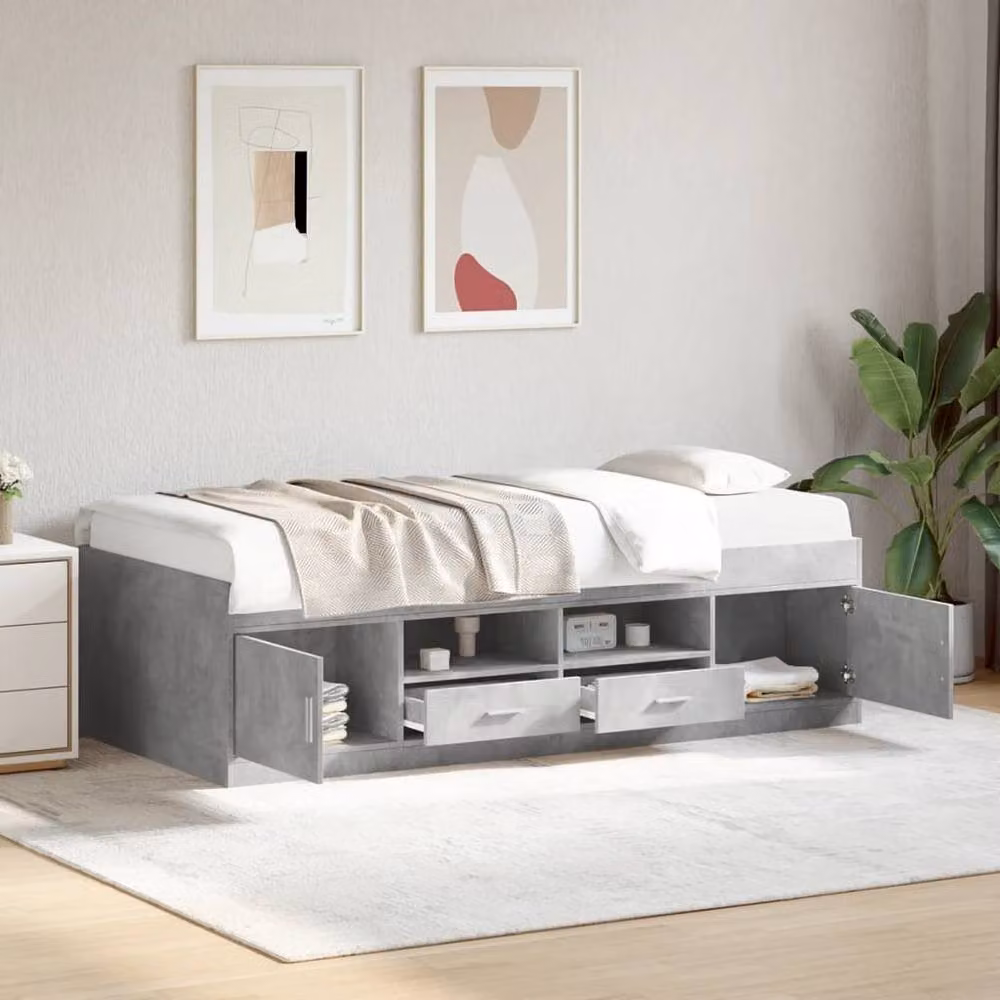 Berkfield Home Modern Daybed with Drawers in Concrete Grey, W/D/H: 90 x 200 cm – 2