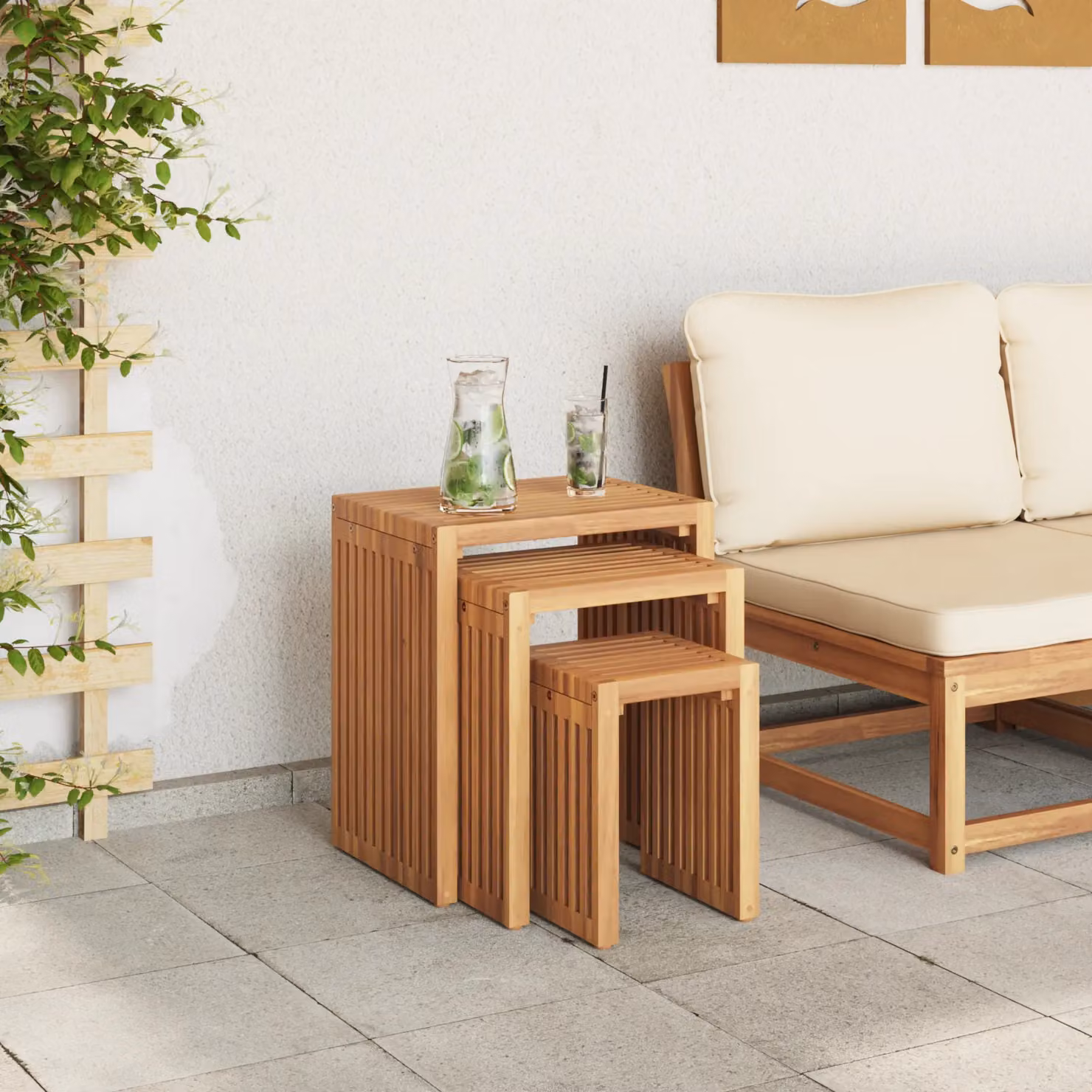 Berkfield Home Nest of 3 Side Tables in Brown Solid Teak Wood – 3