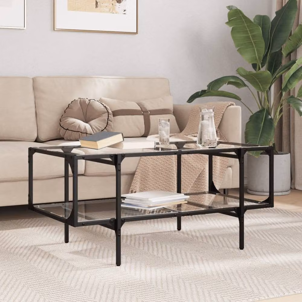 Berkfield Home Modern Rectangular Coffee Table with Transparent Glass Top and Steel Frame, W: 98.5 cm, D: 50 cm, H: 45 cm – 2