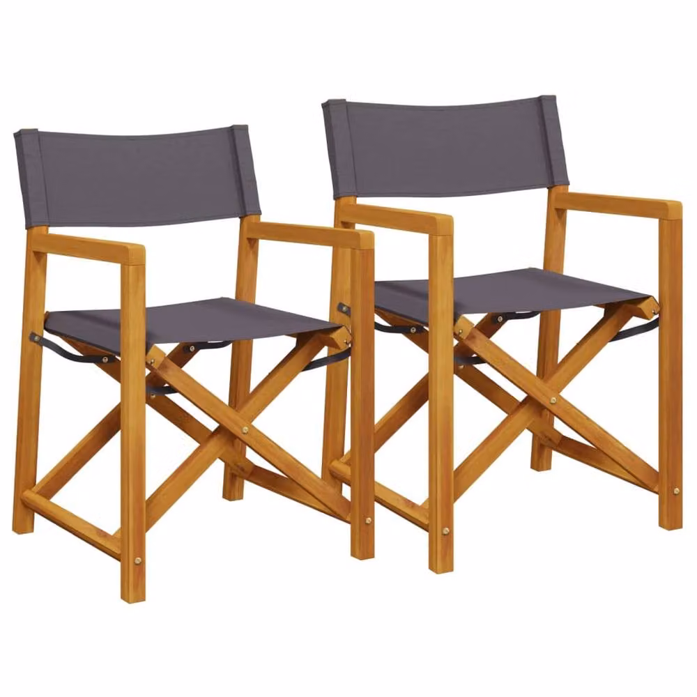 Berkfield Home Set of 2 Folding Acacia Wood Director Chairs in Dark Grey Fabric – 2
