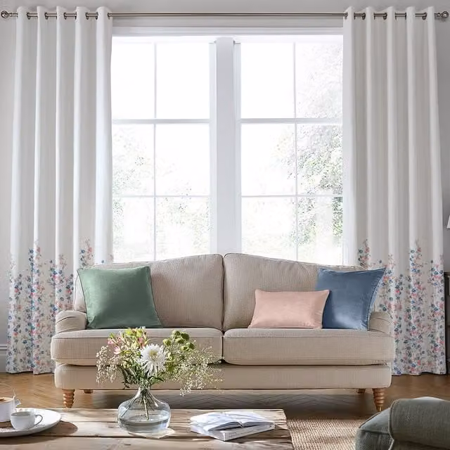 Laura Ashley Charlotte Made to Measure Blackout Floral Fabric Curtain in Pink and White with Eyelets