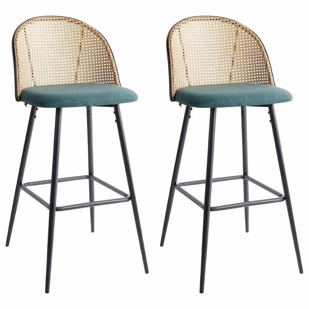 Wyld Haus Set of 2 Coco Bar Chairs in Green Fabric with Black Lacquered Metal Frames – 2