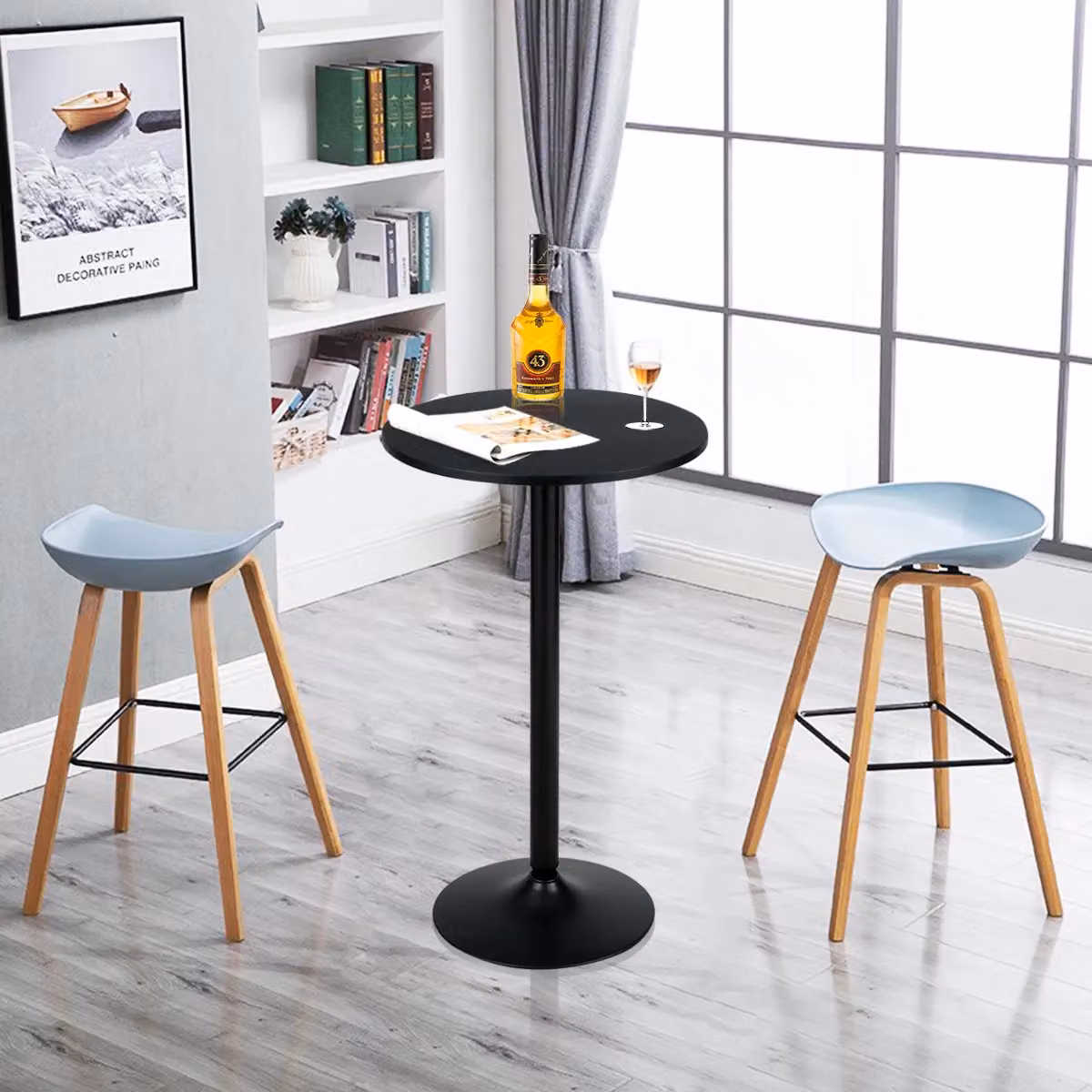 Costway Round Top Pub and Bar Table in Black with Solid Base – 3