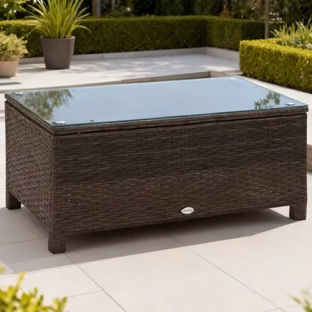 ERGOVEXA Mixed Brown Polyrattan Garden Coffee Table with Glass Top