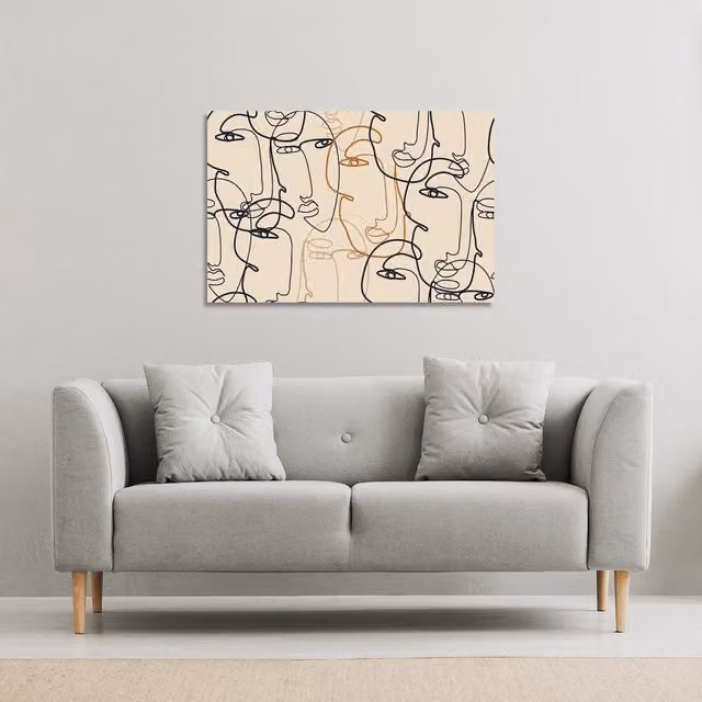 Benjamin Tate Design LTD Abstract Continuous Line Drawing of Faces Canvas Print, Bronze, W: 152 cm, H: 101 cm