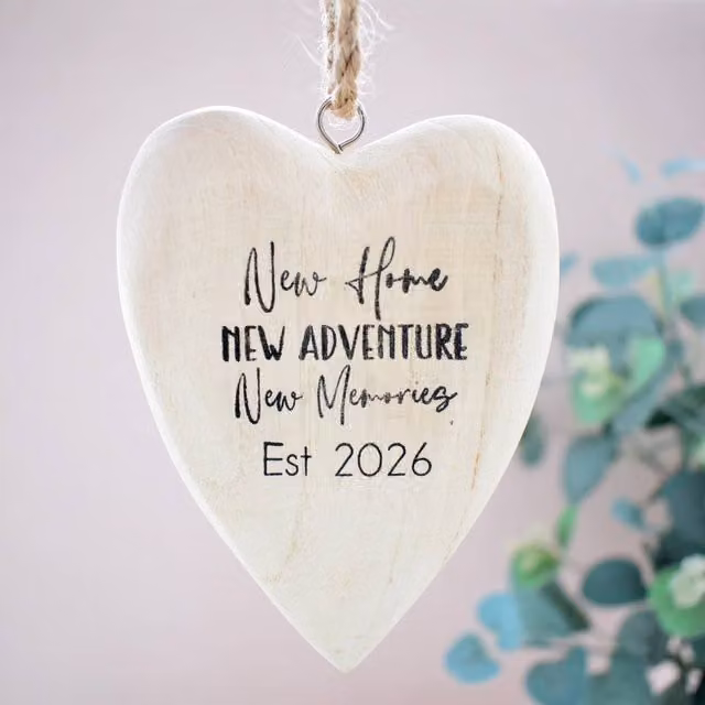 Amaya Rose Ltd New Home New Adventure Est 2026 Wooden Christmas Tree Bauble Decoration in Cream and Beige
