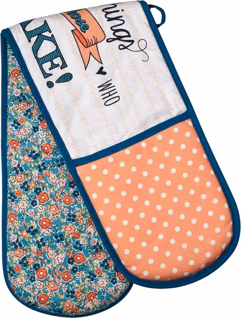 Orsina Double Oven Glove with Fun Typography Design in Multicolour
