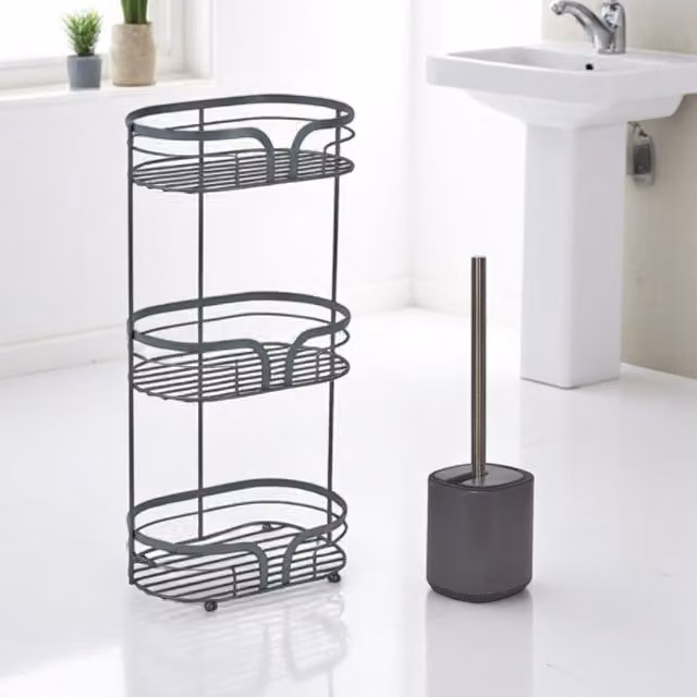 Showerdrape Dante Grey Bathroom Accessory Set with Floor Caddy and Toilet Brush and Holder – 1