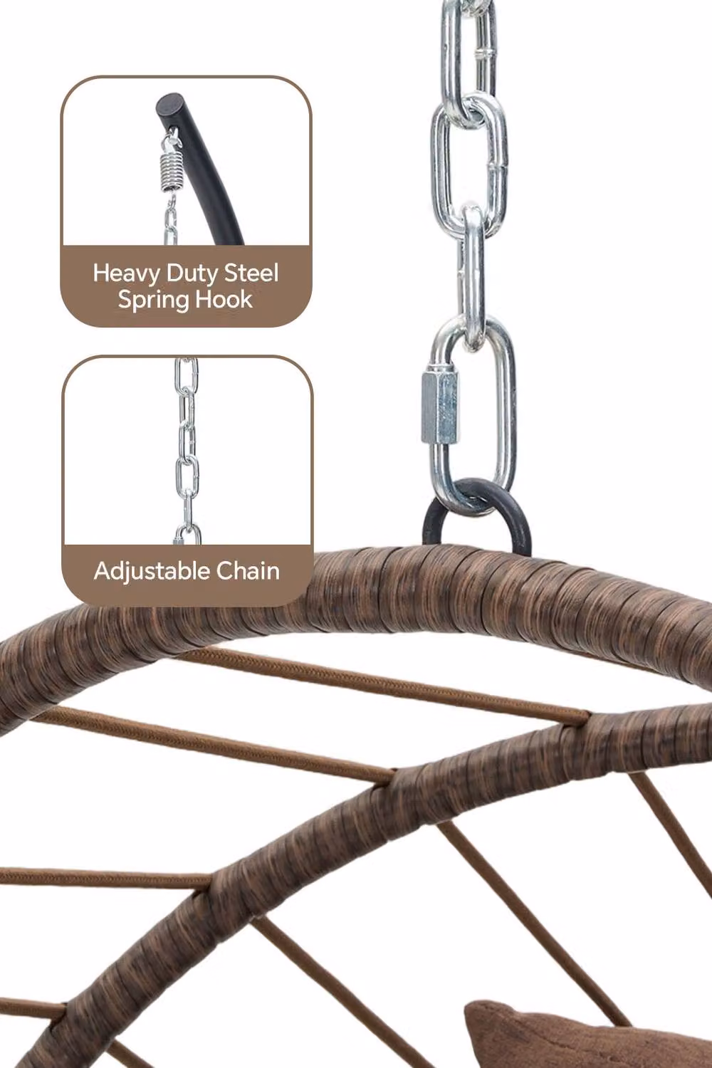 Garden Sanctuary Brown Hanging Egg Chair with Cushion and Headrest – 3