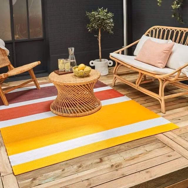 THE RUGS Reversible Weatherproof Outdoor Striped Rainbow Rug in Yellow and Multicolour, W/D: 180 x 270 cm – 1