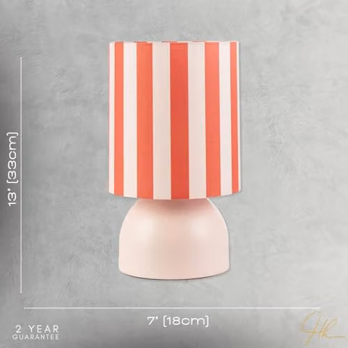 Happy Homewares Modern Pink and White Domed Table Lamp with Fabric Shade, H 33 cm x W 18 cm x D 18 cm – 3