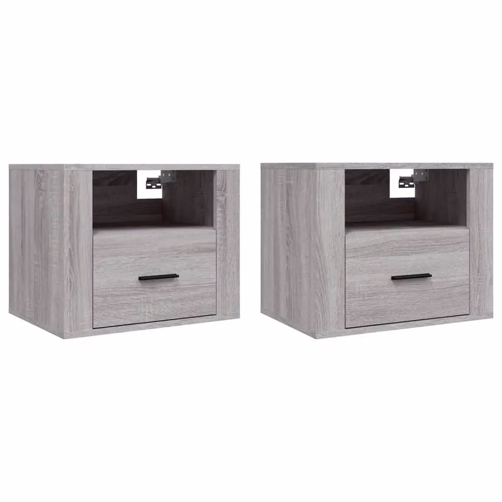 Berkfield Home Set of 2 Wall-mounted Bedside Cabinets in Grey Sonoma, W: 50 cm, D: 36 cm, H: 40 cm – 2