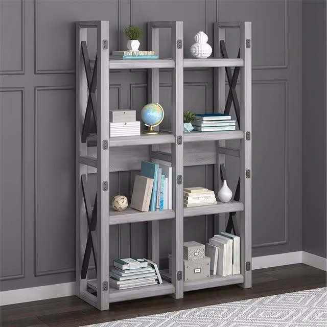 Dorel Wildwood Wood Veneer Bookcase Room Divider in Rustic White
