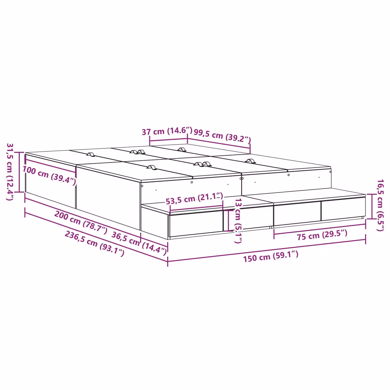 Berkfield Home Modern Storage Bed Frame with Drawers, Grey, W/D/H: 150 x 200 x 31.5 cm – 2
