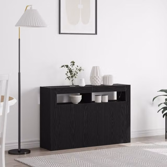 Berkfield Home Modern Black Oak Sideboard with Integrated Lighting, W/D/H: 116 x 30 x 75 cm