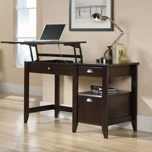 Teknik Modern Height Adjustable Sit-Stand Desk in Brown Wood Finish
