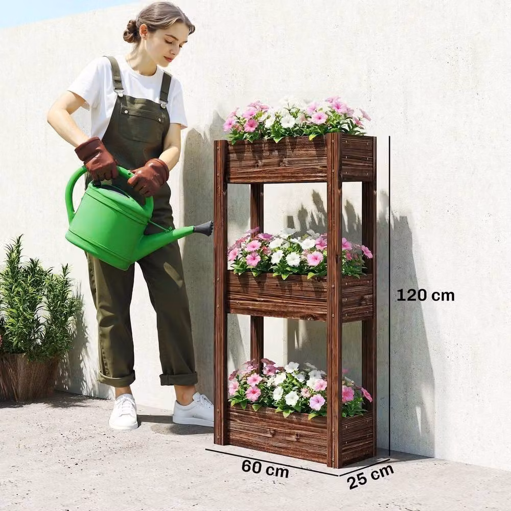 Kelvenix 3-Tier Wooden Raised Planter in Brown, W/D/H: 120 x 60 x 25 cm – 2