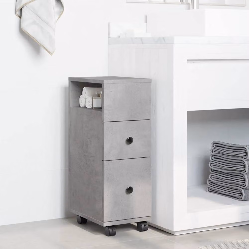 Berkfield Home Narrow Freestanding Bathroom Cabinet with Wheels in Concrete Grey – 2