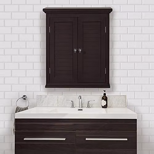 Teamson Home Brown Wooden Double Door Wall Mounted Bathroom Cabinet with Internal Shelves – 2