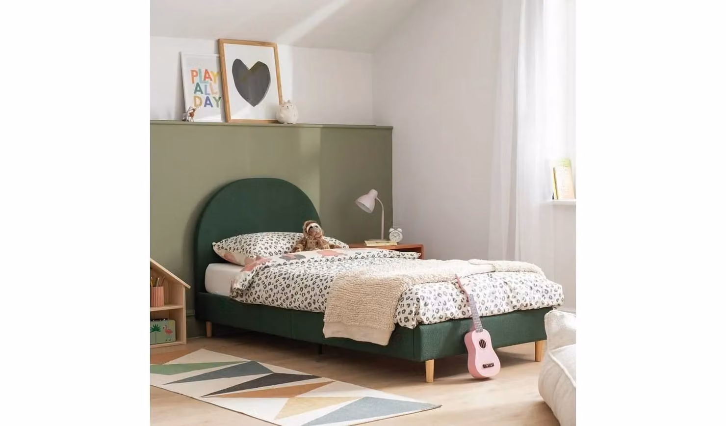 Olivia Single Bed Frame Green Childrens Bedroom Furniture W/D/H: 90 x 190 x 201 cm