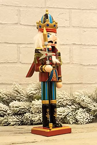 St Helens Home & Garden Nutcracker with Staff Christmas Tabletop Decoration, Red, Gold and Multicolour, Height: 30 cm – 4