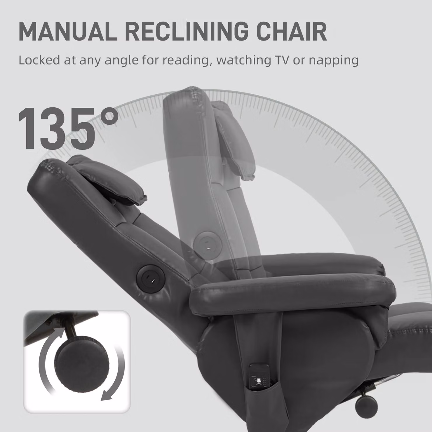 HOMCOM Massage Recliner Chair with Ottoman and Hidden Storage in Black Synthetic Leather – 5