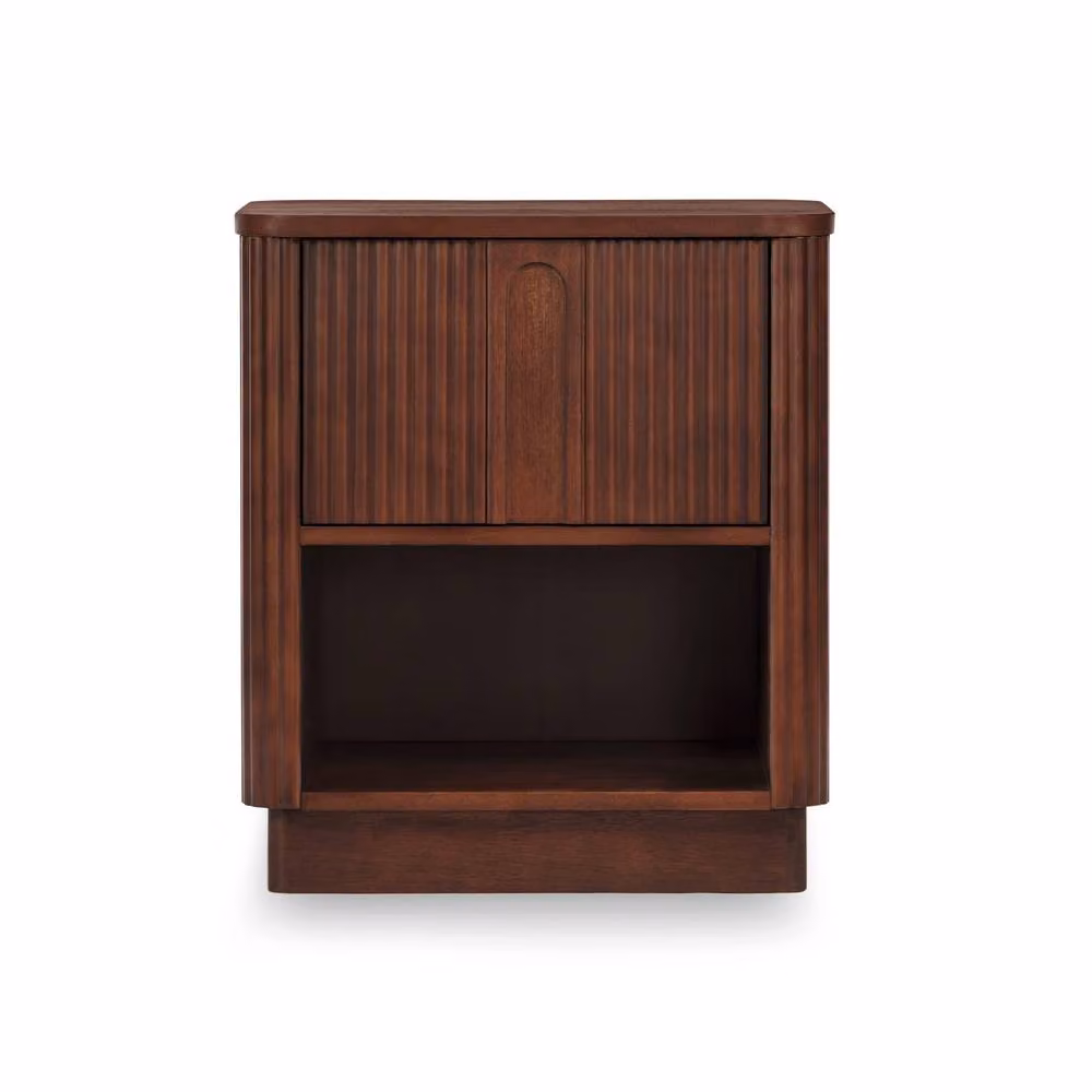 Teamson Home Potomac Scandinavian Style Acacia Wood Nightstand with Open Shelf and Drawer in Brown, W/D/H: 50.8 x 40.64 x 57.15 cm – 3