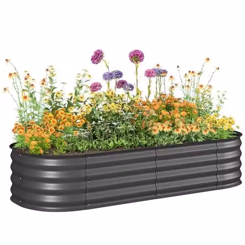 Outsunny Galvanised Steel Raised Garden Bed Planter in Grey, W: 62 cm, D: 62 cm, H: 30 cm – 1