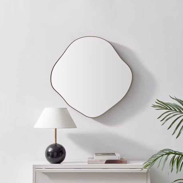 FurnitureboxUK Vita Metal Small Pebble Shape Wall Mirror, Gold, W: 60 cm, H: 60 cm, D: 1 cm