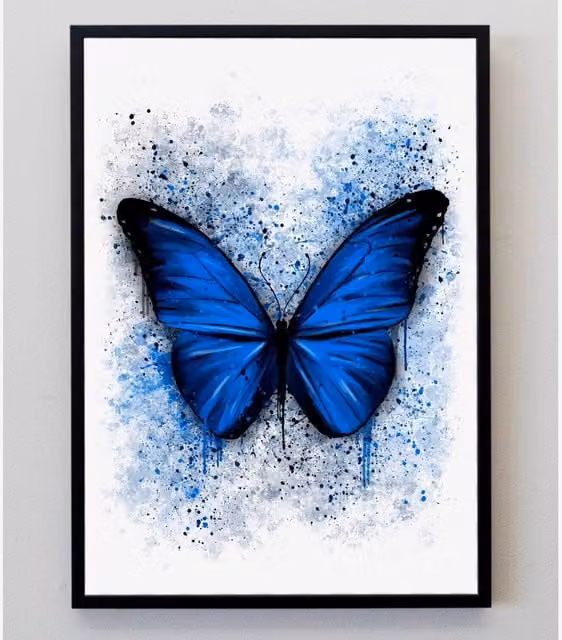 Pics and Squiggles Butterfly Splatter Abstract Paper Poster, Blue, A3