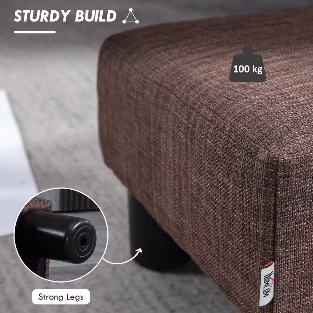 Havendro Chic Linen Fabric Cube Footstool Ottoman in Brown – 4