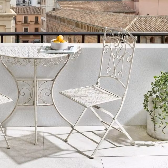 Wyld Haus Set of 2 Antique Beige Powder Coated Steel Folding Garden Chairs – 1