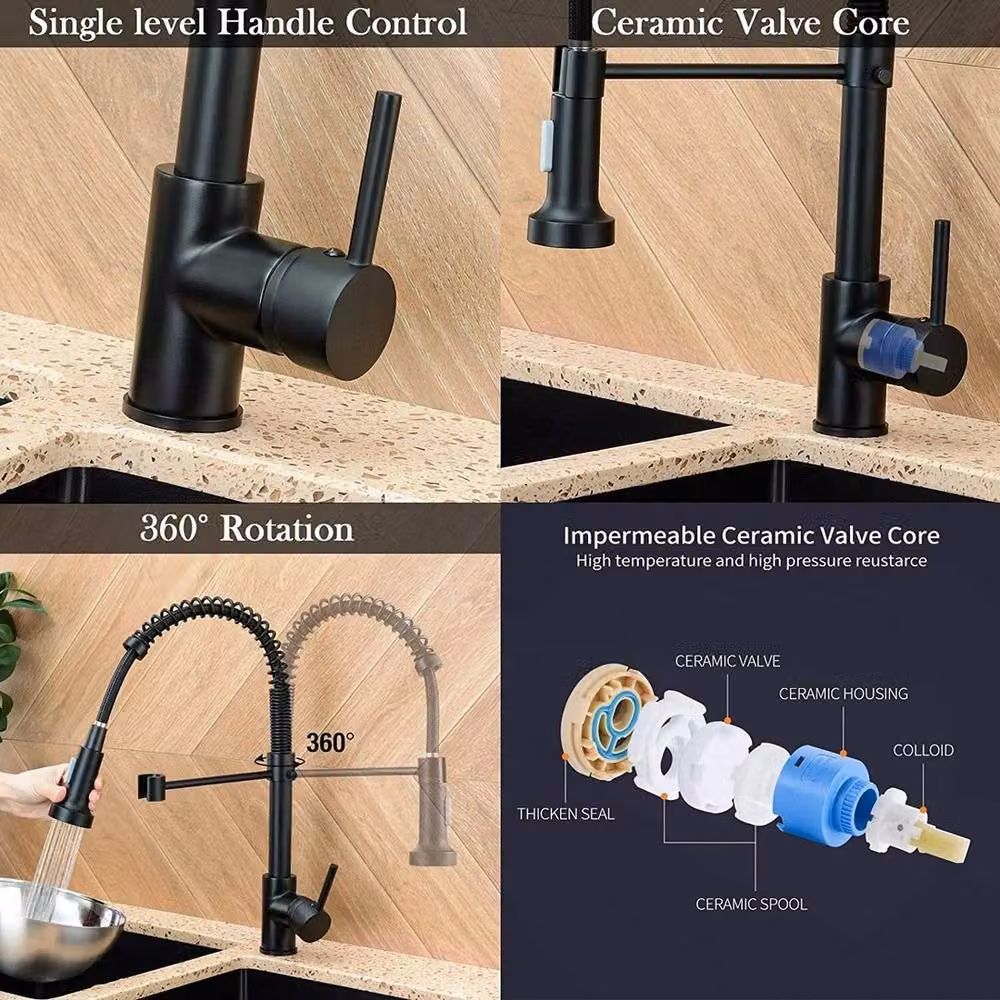 EONLION Monobloc Kitchen Sink Mixer Tap with Pull Out Hose in Matt Black – 4