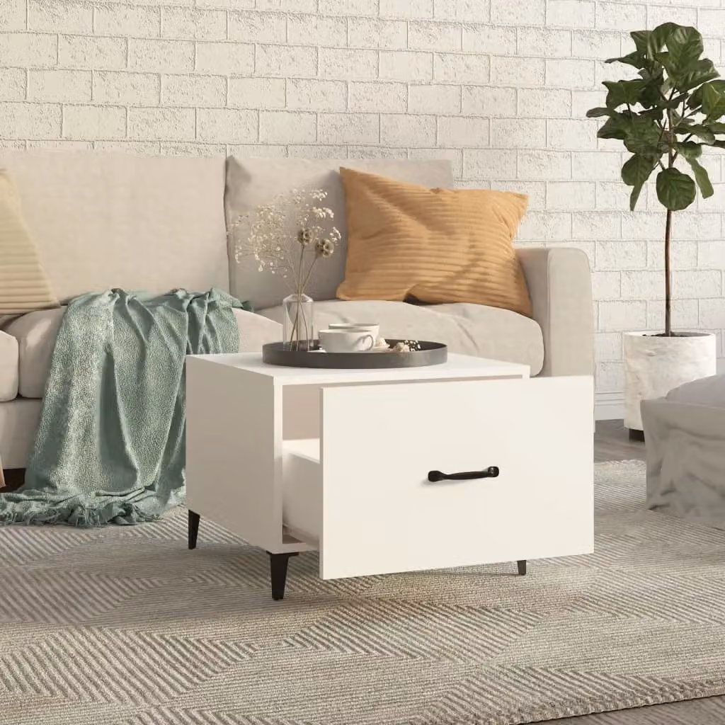 Berkfield Home Set of 2 White Square Coffee Tables with Metal Legs, W/D/H: 50 x 50 x 40 cm – 2