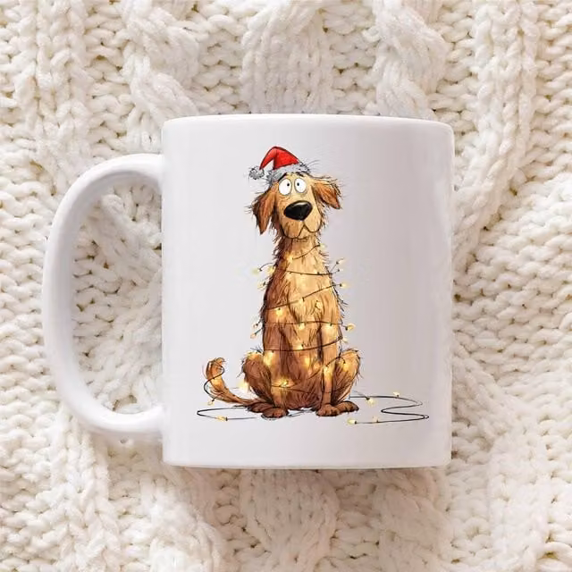 60 SECOND MAKEOVER Golden Retriever Christmas Lights Ceramic Mug in White – 1