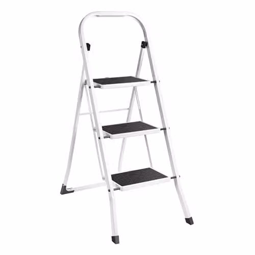VonHaus White Steel Folding Step Ladder with 150kg Max Capacity