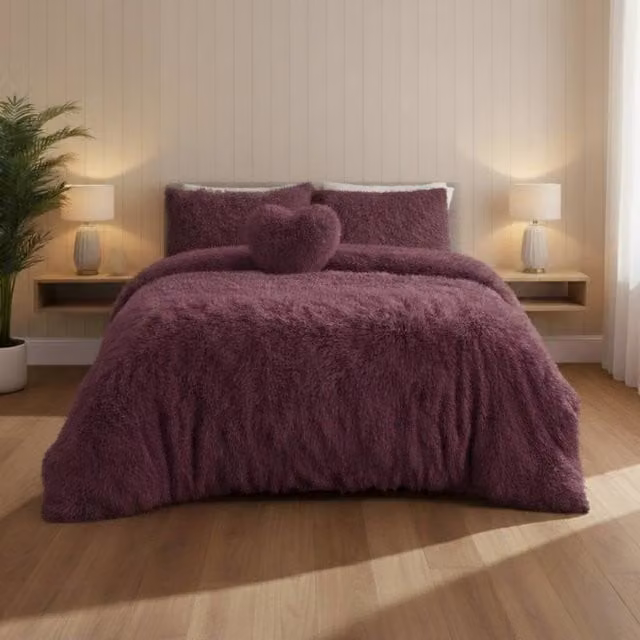 Snug City Super Fluffy Duvet Cover and Pillowcase Set in Purple, Single, W/D/H: 90 x 200 cm – 1