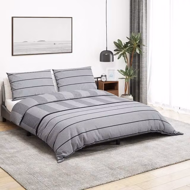 Berkfield Home Grey Cotton Duvet Cover and Pillowcase Set, W: 140 cm, L: 200 cm