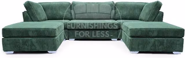 Furnishings For Less UK Bishop U-Shaped 5 Seater Large Sofa in Green Jumbo Cord Fabric with Matching Ottoman and Removable Covers – 1