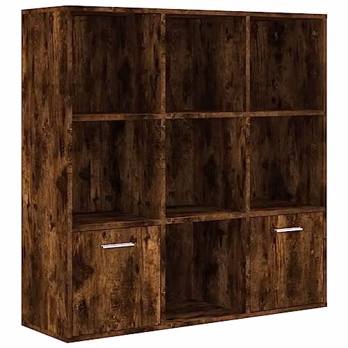 vidaXL Modern Smoked Oak Book Cabinet, Freestanding Brown Engineered Wood Book Stand with Hinged Doors and Internal Shelves for Home, Office or Living Room