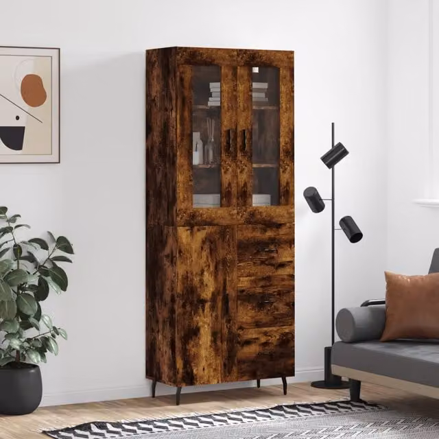 Berkfield Home Smoked Oak Highboard in Brown, W/D/H: 69.5 x 34 x 180 cm