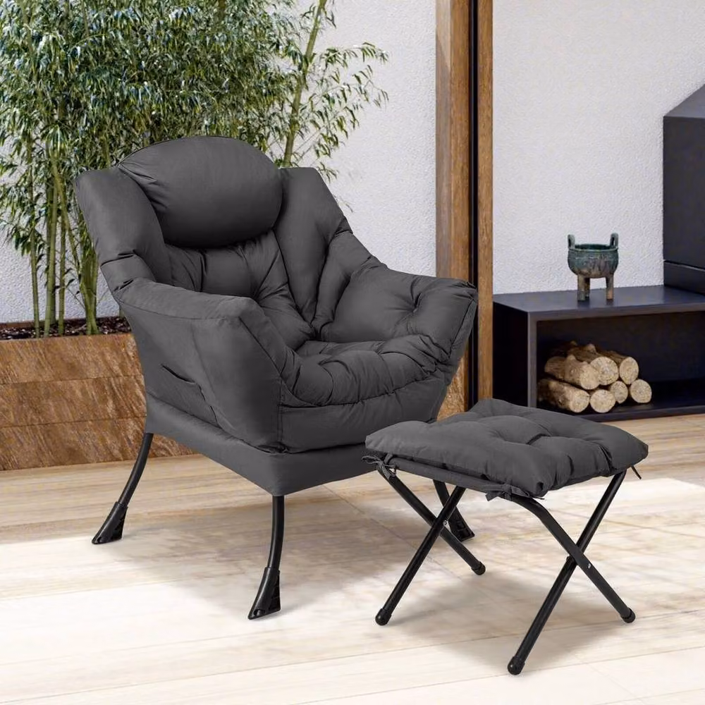 VOGREX Modern Lazy Lounge Chair with Ottoman and Cushions in Grey – 6