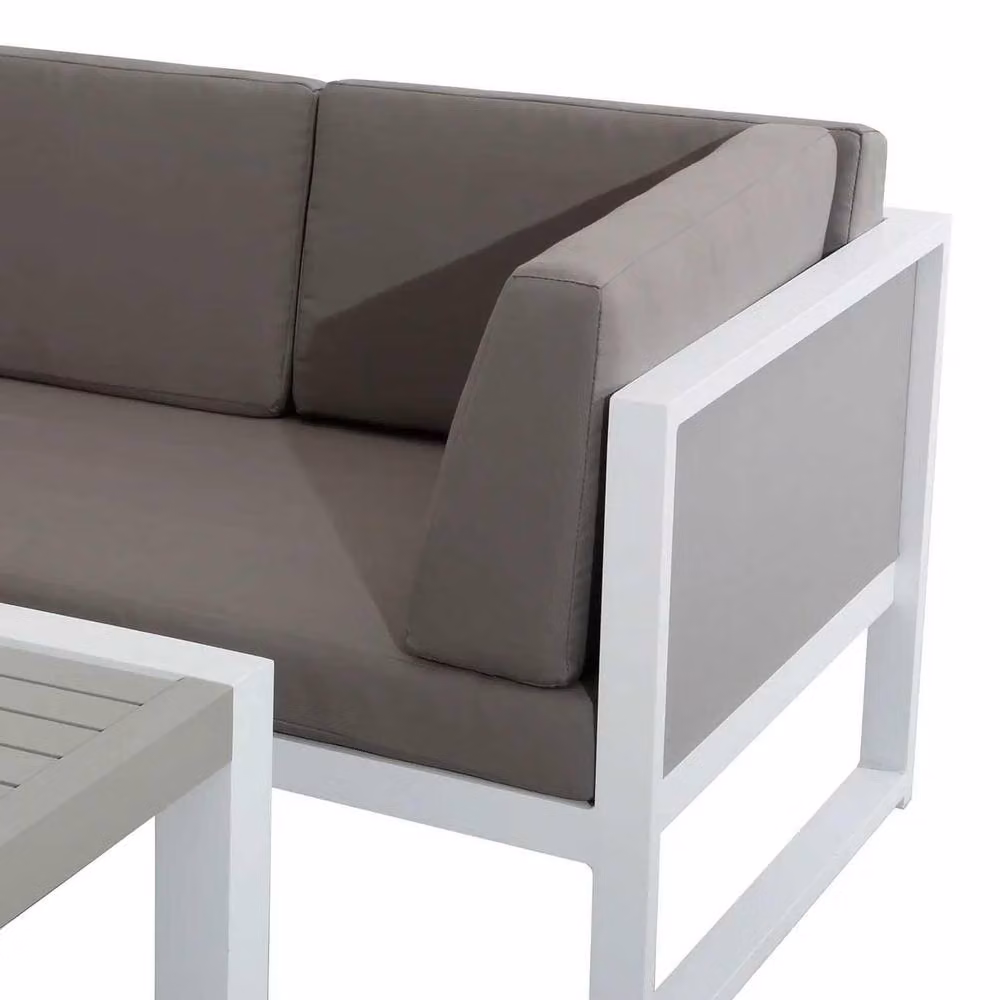 Furnishings For Less UK 6 Seater Aluminium Garden Corner Sofa Set with Coffee Table in White – 5